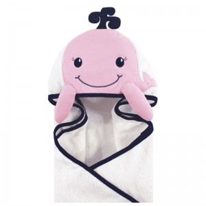 HOODED TOWEL - pink whale